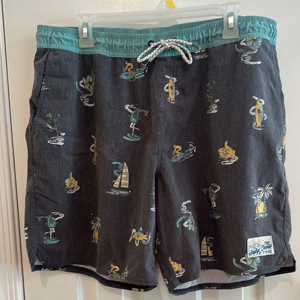 Salty Crew Gray and Green Board Shorts for Swim